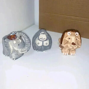 Mid Century Lion, Gorilla and Elephant Pottery Sculptures  Vintage Japan…